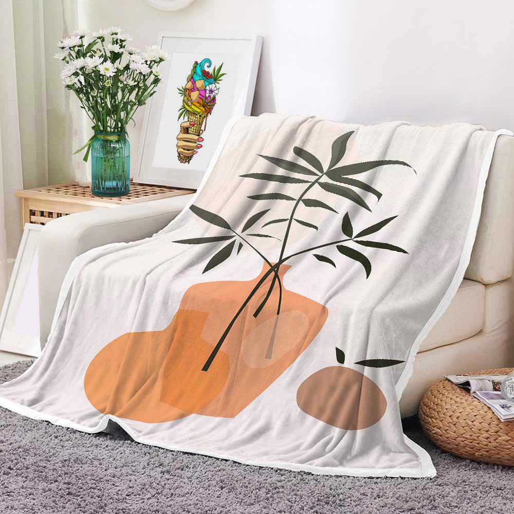 Mondrian Art Digital-printed Polyester Bedroom Velvet Flannel Soft Sofa Cover Blanket Fleece Soft Sofa Cover Blankets for Beds
