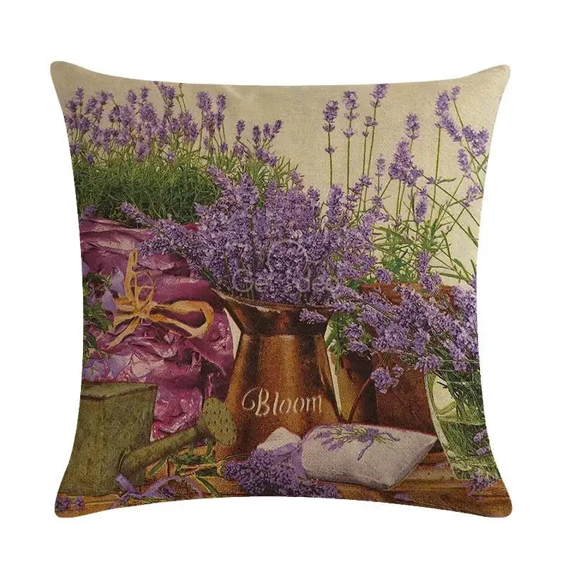 45X45Cm Decorative Throw Pillows Case Purple Lavender Flower Pillowcase Decorations Home Navidad Decor Flower Floral Decor