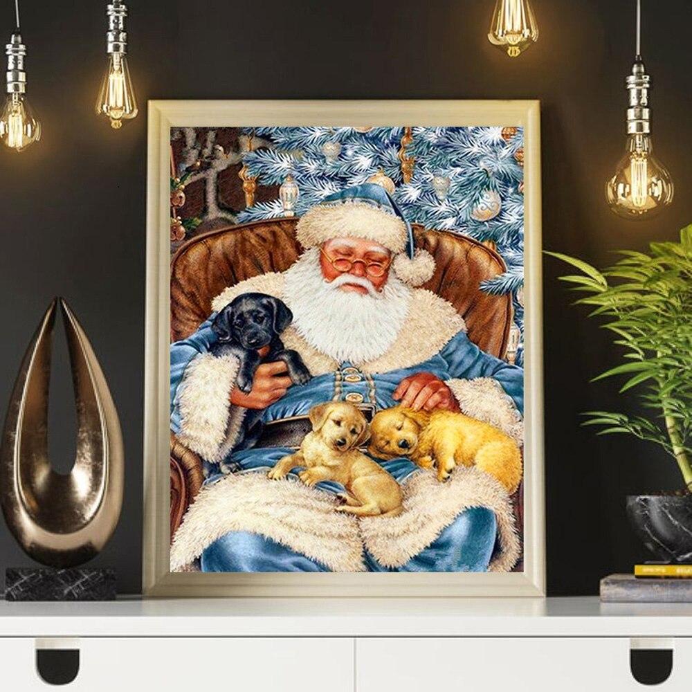 5D Κεντητική με Διαμάντια Χριστουγεννιάτικο Πλήρες Τετράγωνο Στρογγυλό Κιτ DIY Κεντητική με Διαμάντια Κινούμενο Σχέδιο Σκύλος Χειροποίητο Δώρο Διακόσμηση Για το Σπίτι