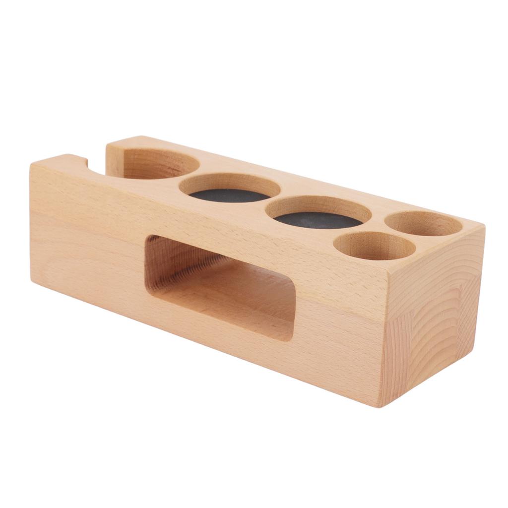 Wooden Coffee Tamper Holder 5 Hole Non Slip Coffee Tamping Station with Mat for Cafes Home