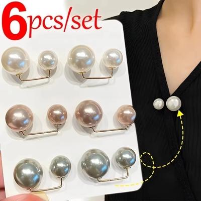 3/6/8PCS Non-Slip Pearl Brooch Adjustable Collar Clip Waist Fastening Pins  Dress Decoration