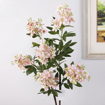 100cm Long Branch Artificial of Smiling Flowers with Leaves Broken Flowers Indoor Artificial Flower Furniture Wedding Decoration Wild Cherry Blossoms