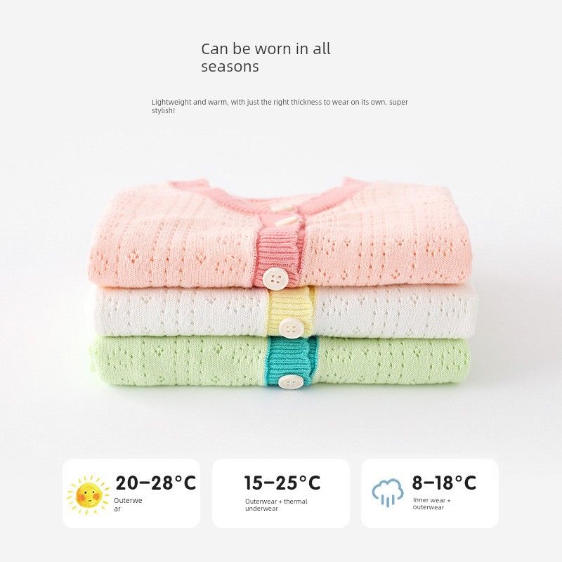 Summer Clothing Children's Knit Cardigan Sweater Thin Pure Color Girl Cut Out Coat Office Cardigan Baby Round Neck Clothes