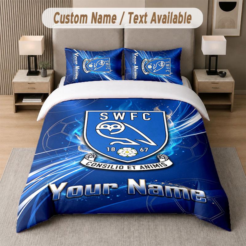 Custom Bedding Set Sheffield Wednesday FC Pattern, Print Name Text 1 Duvet Cover Plus 2 Pillowcases Home Textile