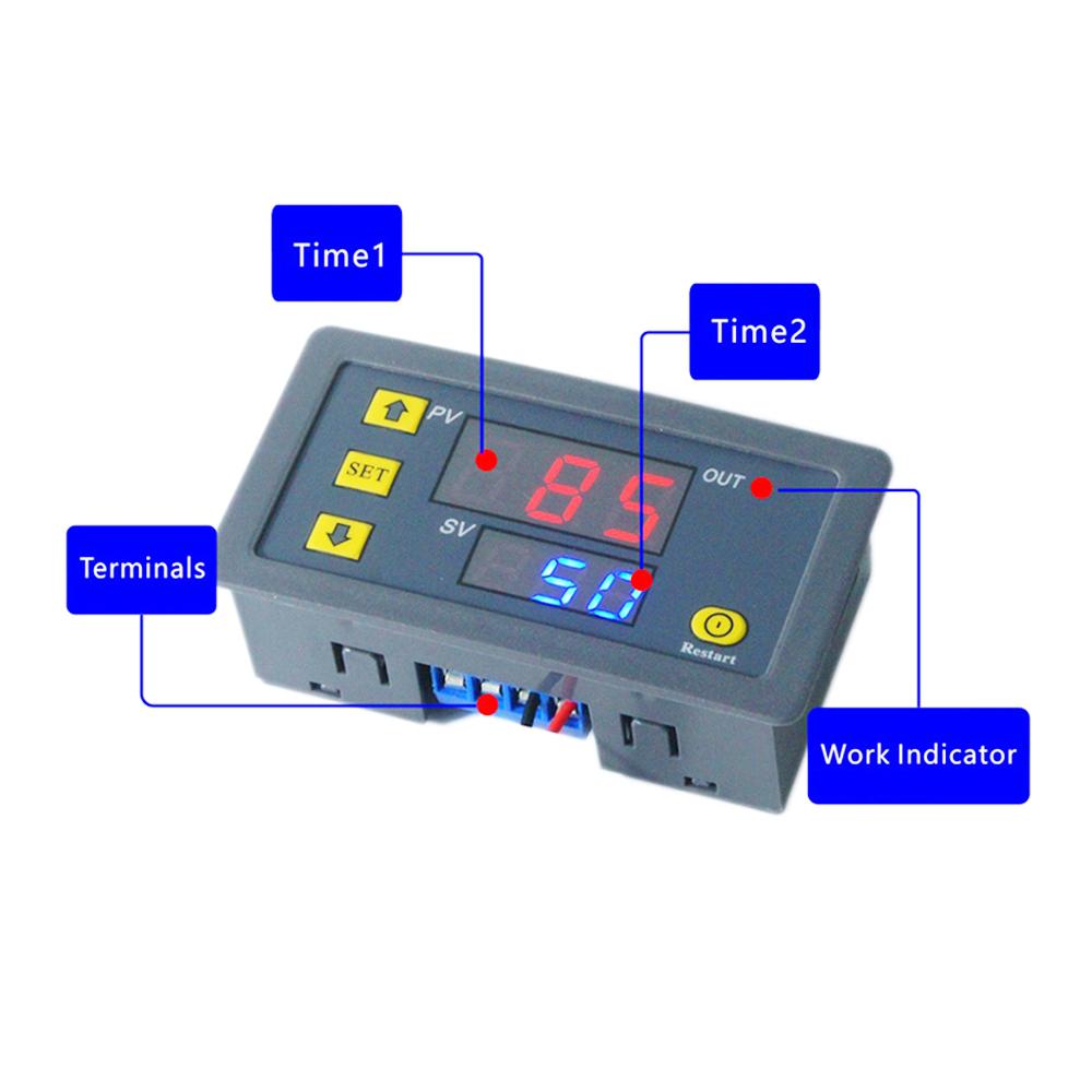 AC 110V-220V DC12V/24V Digital Time Delay Relay LED Display Cycle Timer Control Switch Adjustable Timing Relay Time Delay Switch