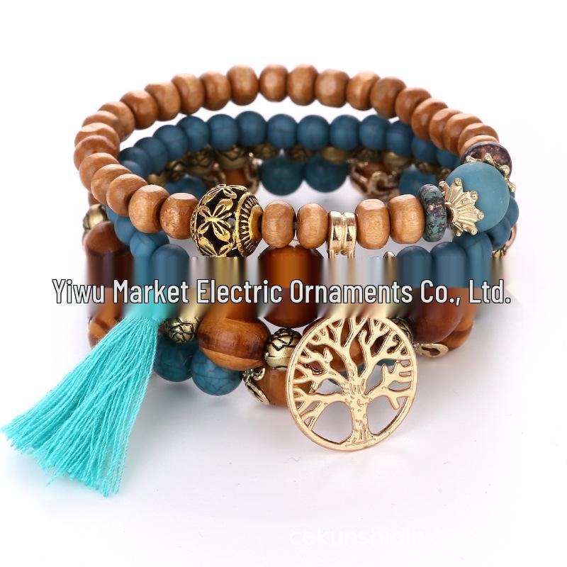 Bohemian Ethnic Multi-Layer Wooden Beaded Elastic Bracelet