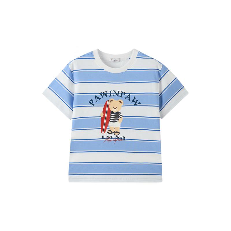 PawinPaw Boys Cartoon Bear Striped Short Sleeve T-shirt 120