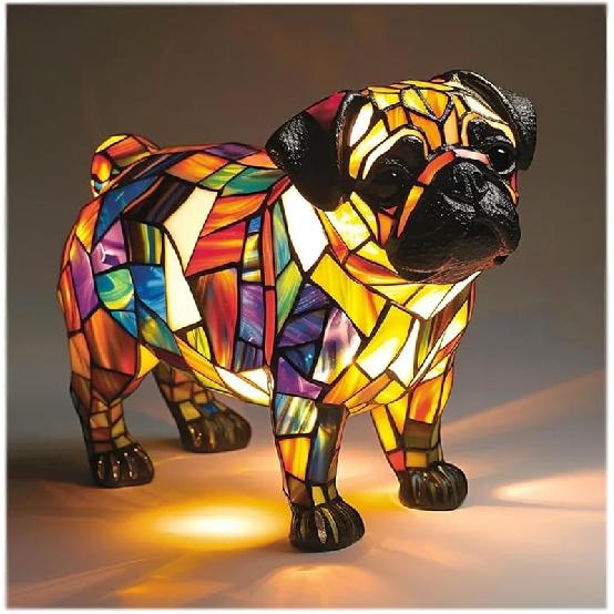 Corgi Lamp and Pug Lamp,Dog Series Art Night Light,French Bulldog and Dachshund Stained Night Light,Stained Resin Pet Dogs Themed LED Table Lamps,Fun