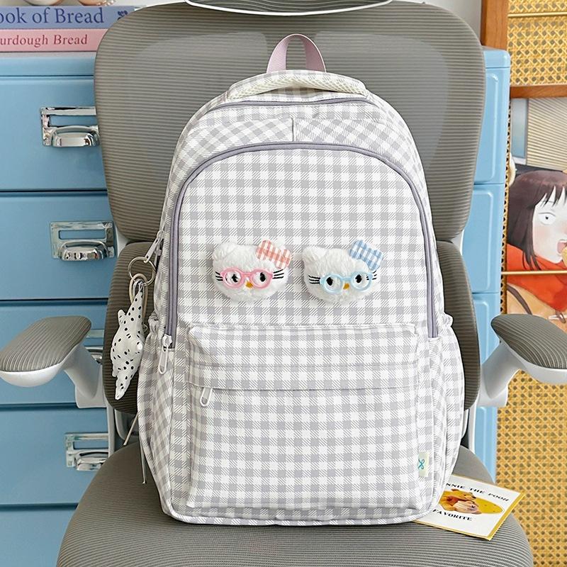 Schoolbag Macaron Plaid Girl Sweet Backpack Summer Refreshing Milk Blue Middle and High School Girls Atmosphere Backpack