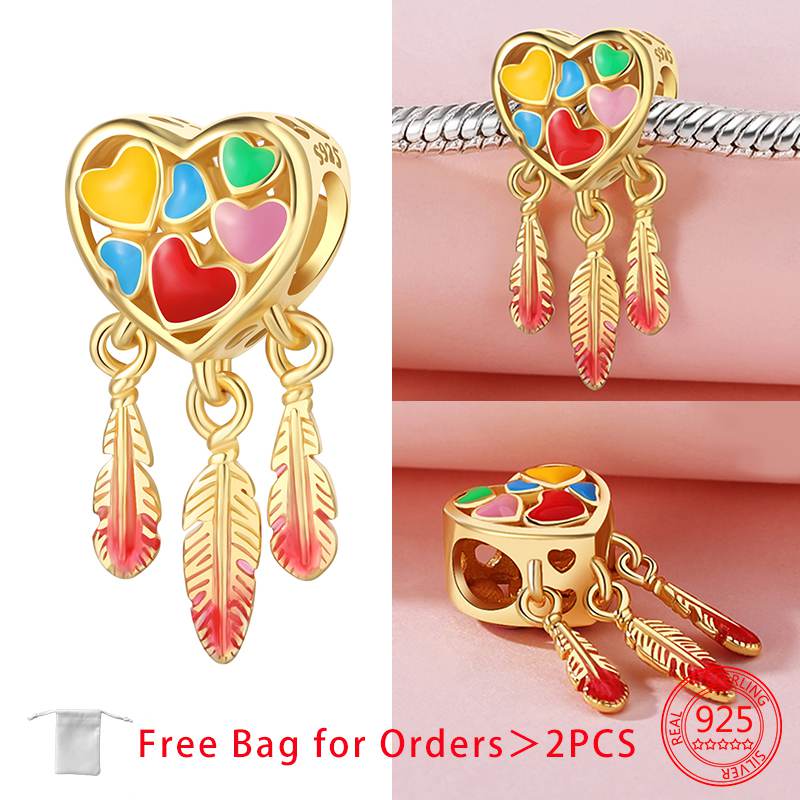 Orginal Copper Hearts Dream Charm For Bracelet Bead Jewelry Charm For Woman Making Fine Jewelry Gift Diy Acccessory