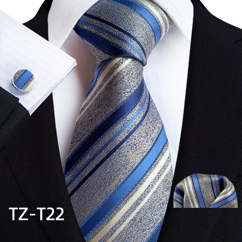 2025 Men's Retro Stripe Solid Tie, Pocket Square & Cufflinks Set