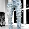 Men's Multi-Color Patch Slim-Fit Flared Jeans - Trendy High Street Style 2023