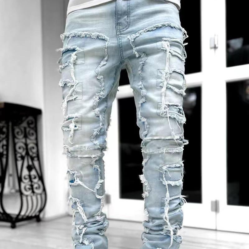 Men's Multi-Color Patch Slim-Fit Flared Jeans - Trendy High Street Style 2023