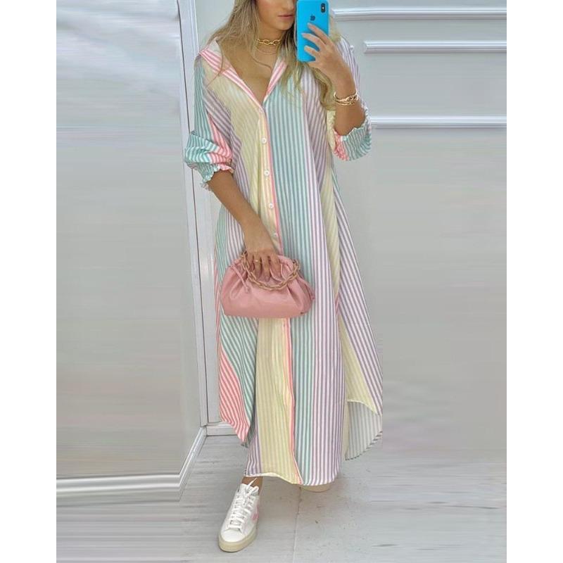 Spring and Summer Latest Trendy Printing Long-sleeved Shirt Sexy Dress