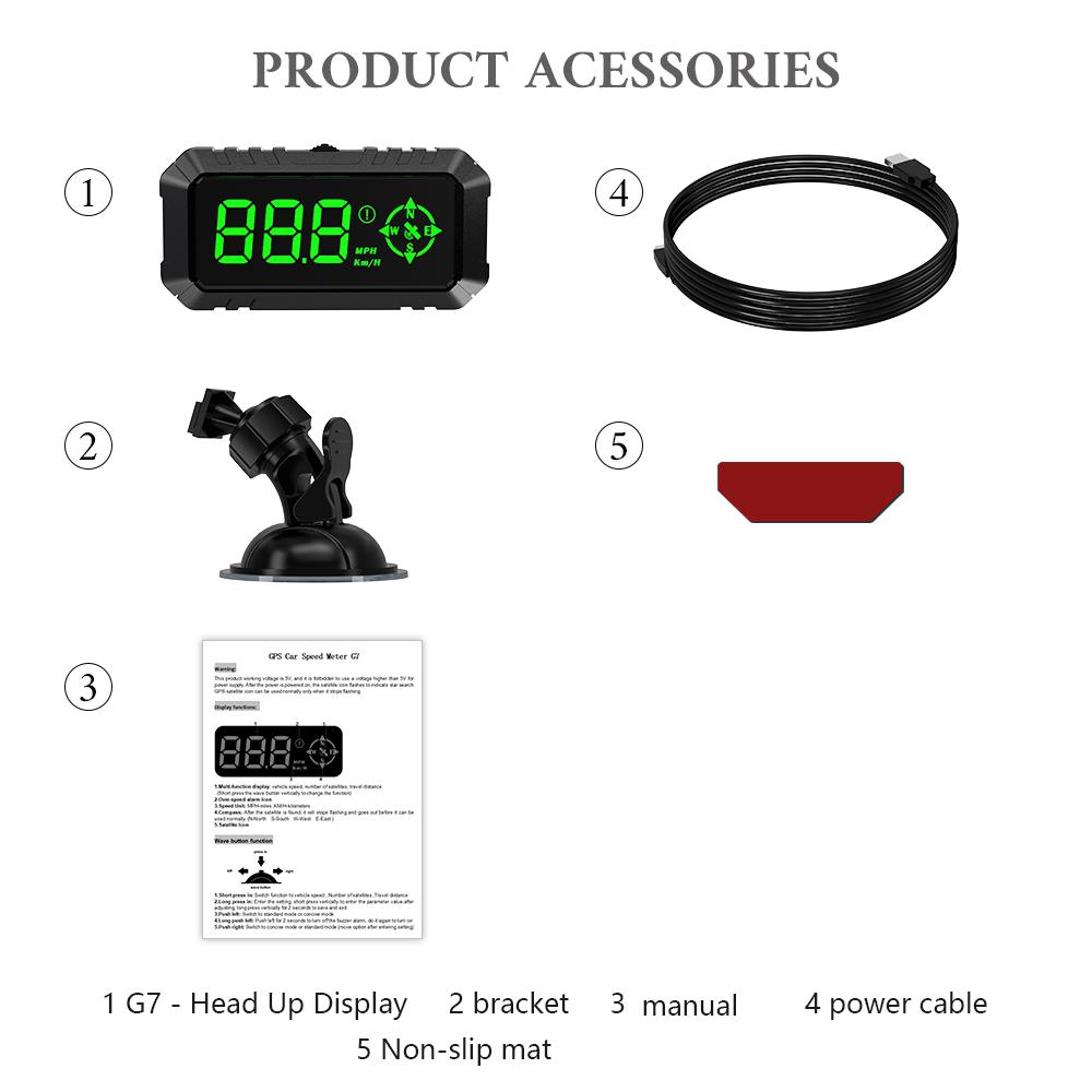 ZQKJ G7 GPS Speedometer Digital HUD Head Up Display Big Font Compass Speed Meter KMH MPH Auto Accessories for All Cars