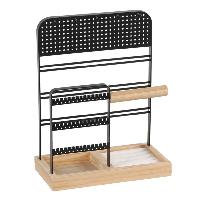 Convenient and Stylish Wood Storage Shelves Stylish Metal Jewelry Display Stand for Earrings Bracelets and Necklaces