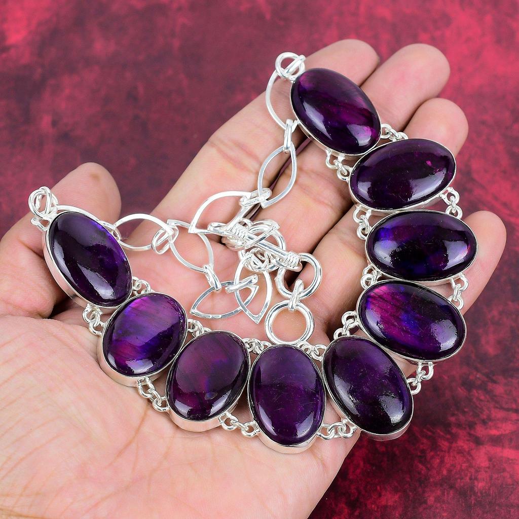 Amazing Pink Flash Labradorite Gemstone Necklace Jewelry, 925 Solid Sterling Silver Necklace, Gift For Women Handmade Necklace