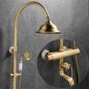 Antique Bronze Thermostatic Bathtub and Shower Faucet Bath Shower Set Brass Black Rainfall Shower & Hand Shower Faucet Set