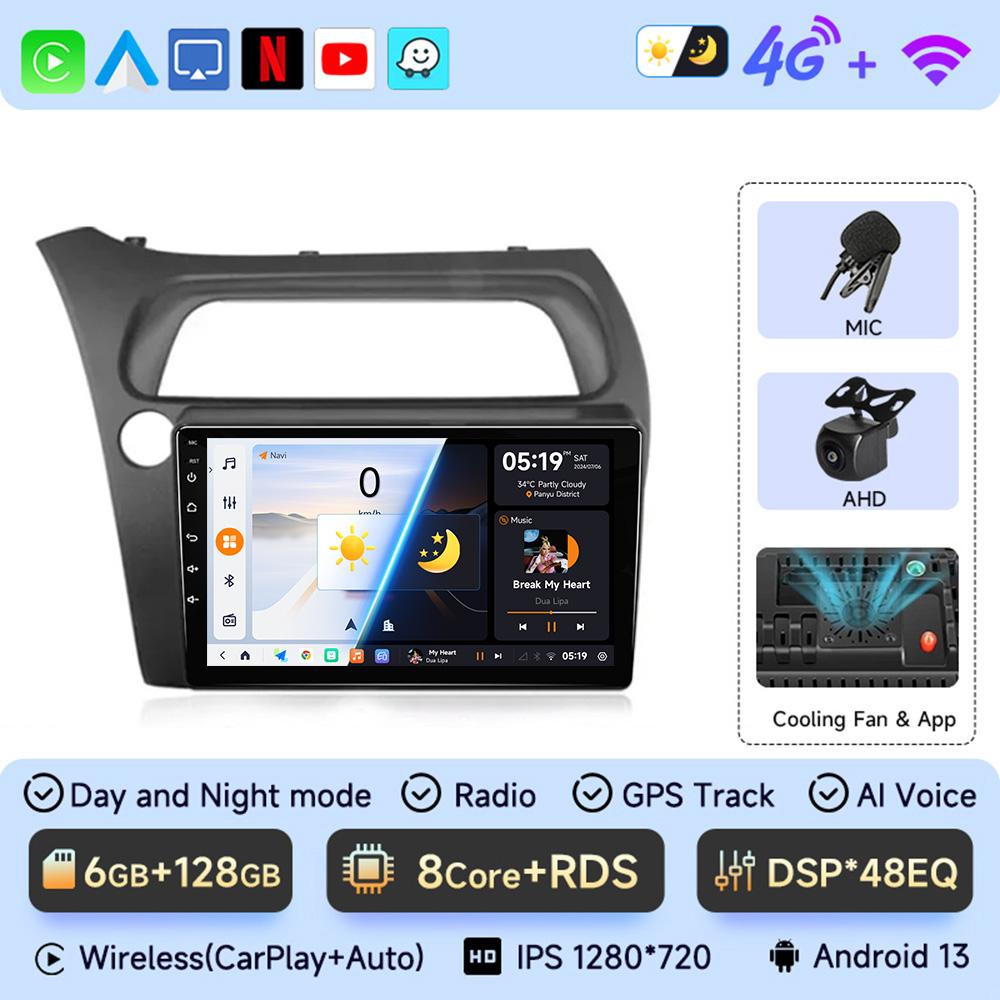 JIUYIN For Honda Civic Hatchback 2006-2011 Android 13 Car Radio Multimedia Video Navigation 2 Din Stereo DVD Head Unit  Carplay