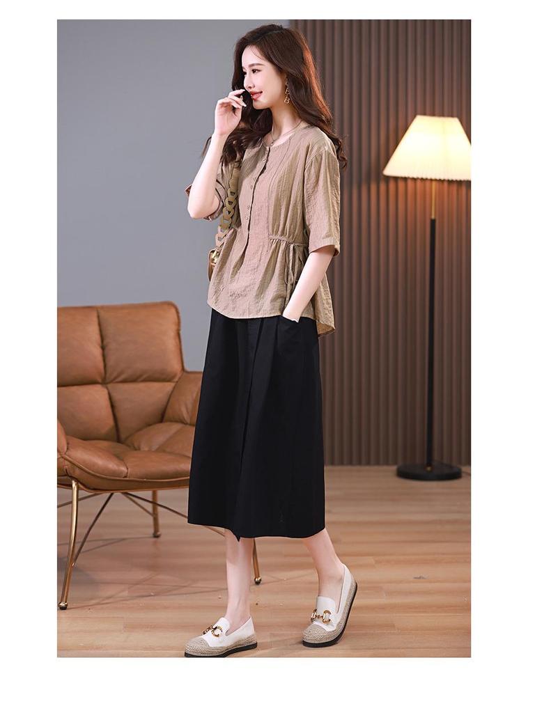 2025 Summer Fashion Tencel Two-Piece Set: Age-Reducing Mom Casual Blouse & Loose Midi Skirt