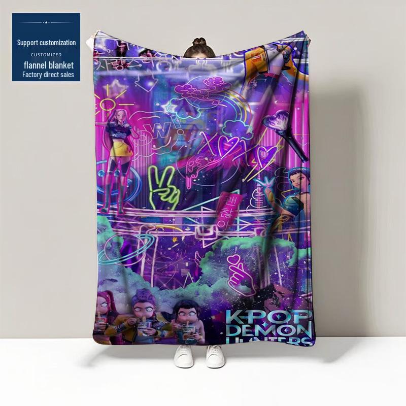 K-POP Demon Hunter Team Flannel Blanket – Custom Pattern Air Conditioning & Leg Cover Blanket
