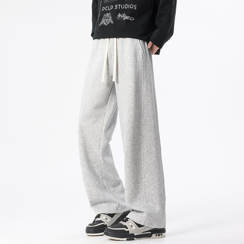 Pants Men's Autumn and Winter Heavy Loose Fleece Straight Casual Trousers Boys Trendy Sweatpants Sports Wide Leg Pants