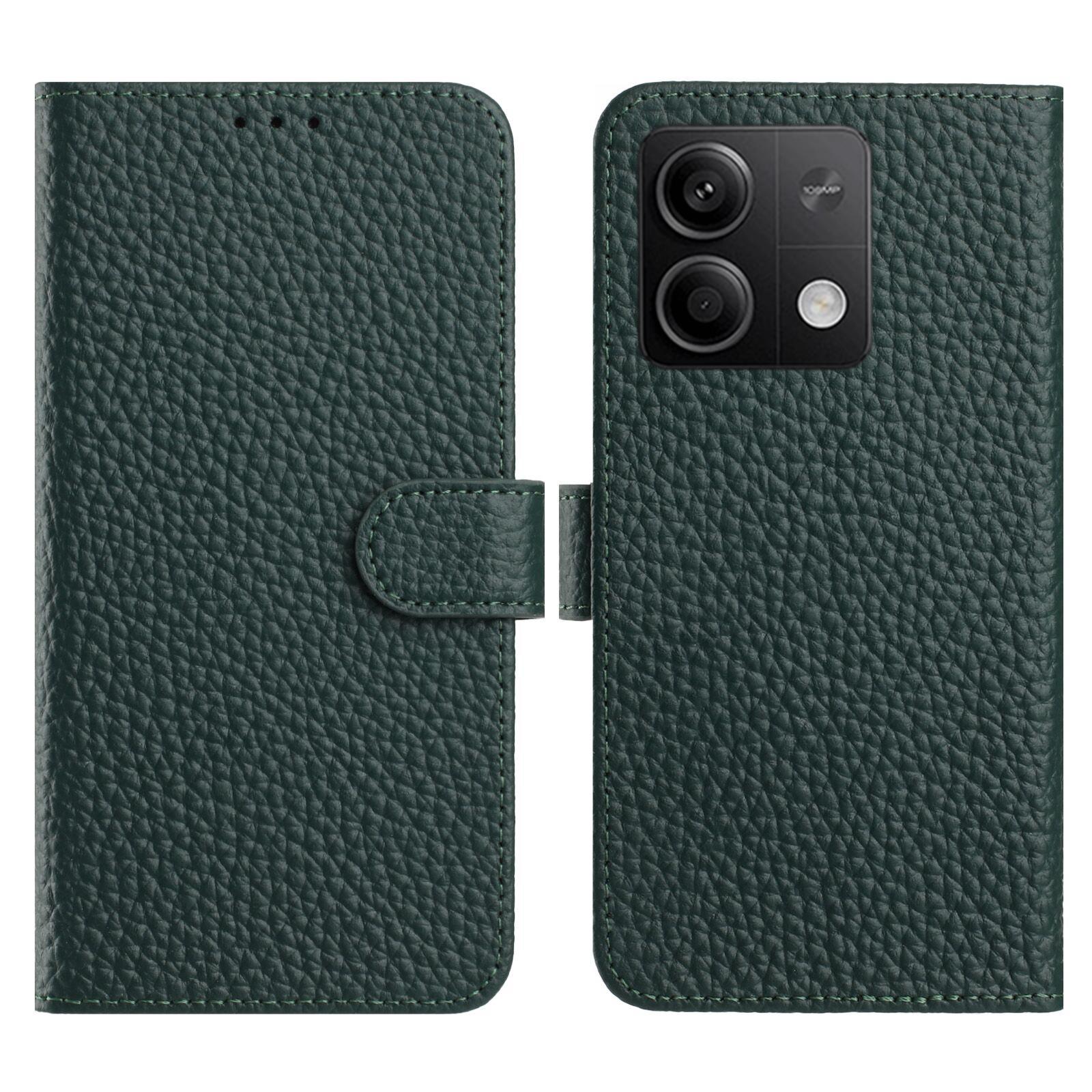 

Flip Phone Case For Xiaomi Redmi Note 14S 4G/Note 13 Pro 4G/Poco M6 Pro 4G Wallet Stand Litchi Texture Genuine Cow Leather Cover Green