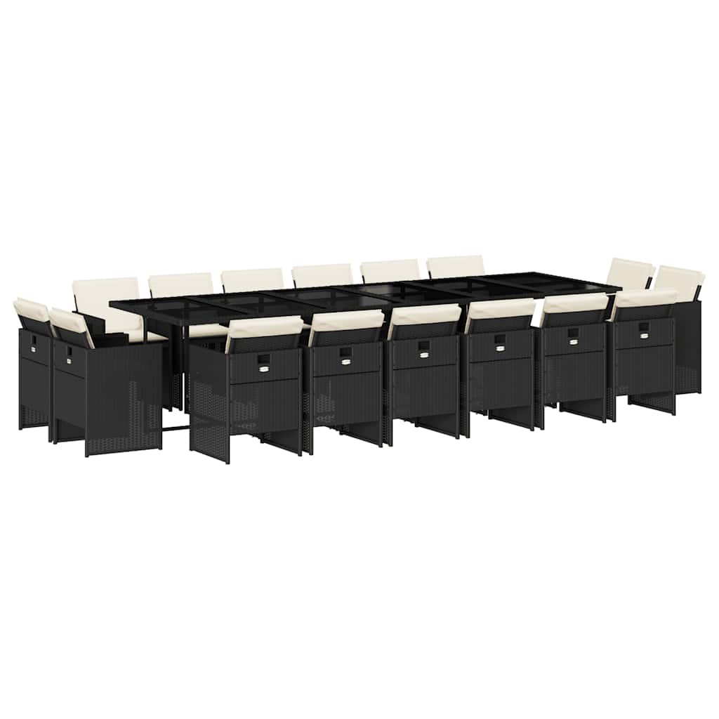 Vidaxl 17-Cz. Juego de Muebles de Jardín con Cojines, Negro, Ratán PE