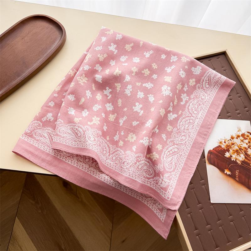 Women S Floral Printed Cotton Small Square Scarf Elegant Sunscreen Decorative Neck Scarf
