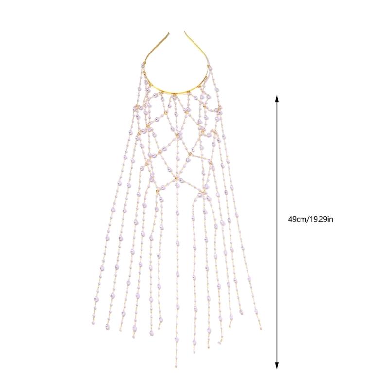 Stylish Imitation Pearls Headwear with Delicate Tassels Costume Headbands Ideal For Prom Gatherings And Casual Outfits