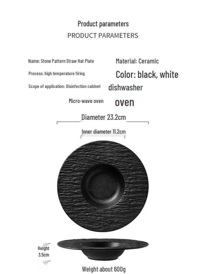 Rock Texture Ceramic Plate – Western & Japanese Style for Pasta, Salad, Soup, and More