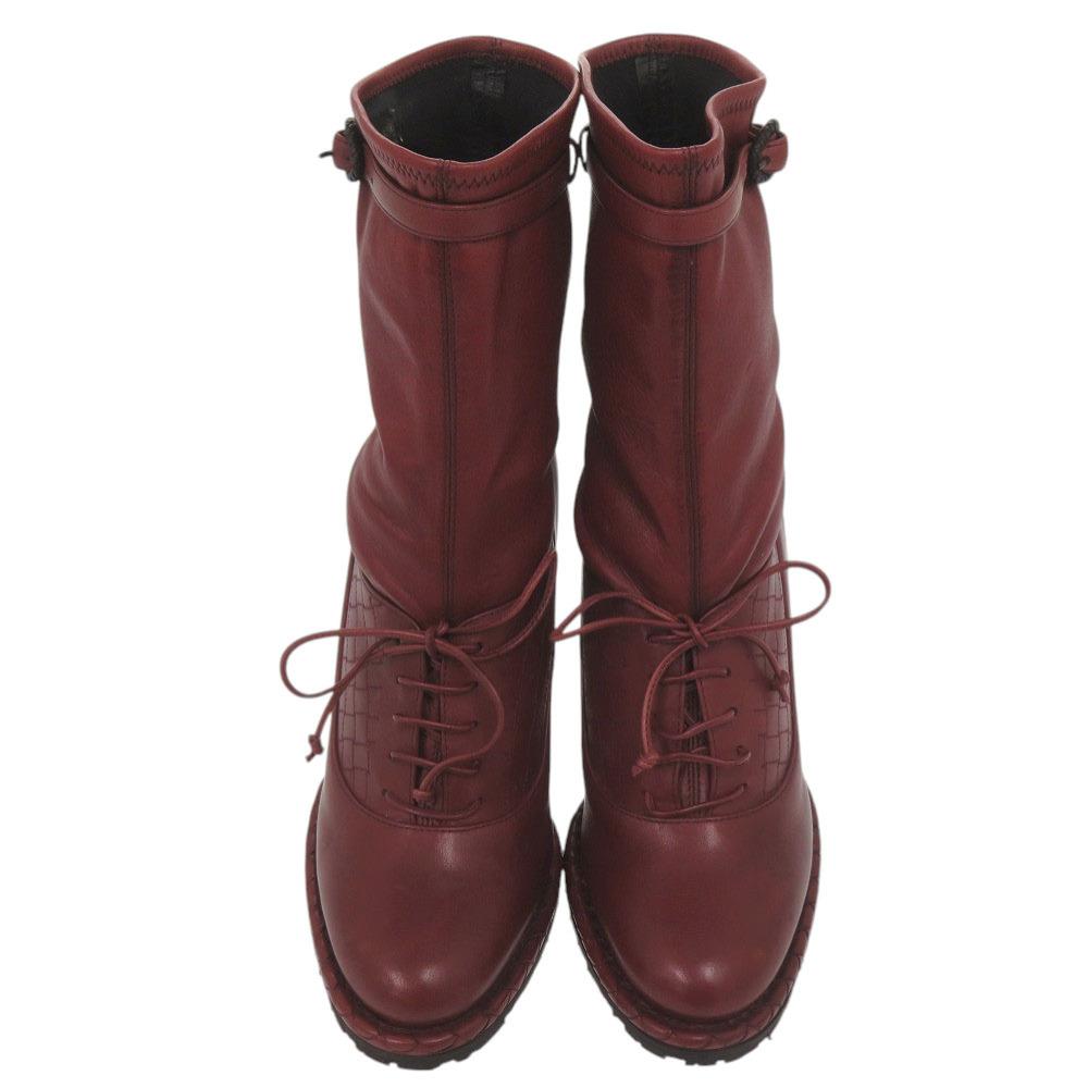 Used AUTHENTIC BOTTEGAVENETA Intrecciato Stitch Wedge Ankle Boots size 36 red Leather