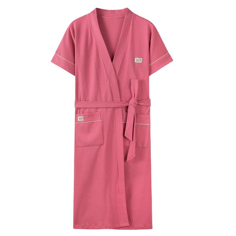 nightgown women's summer cotton short-sleeved bathrobe pajamas thin summer large size long one-piece bathrobe loungewear