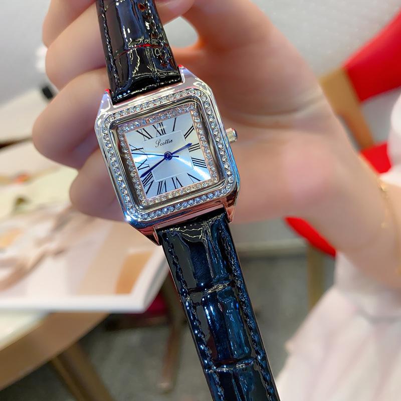 Square Simple Roman Diamond Women'S Watch Niche Light Luxury Leather Watch Fashion High Sense Women'S Watch