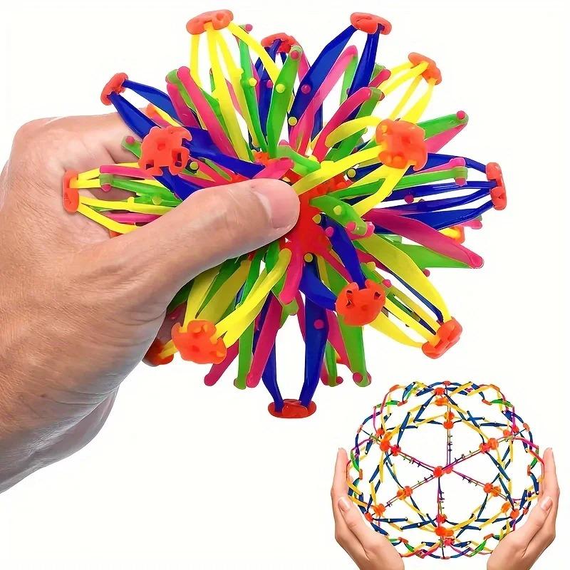 Rainbow Stress Ball For Kids - Colorful Expandable Fidget Toy, Durable Magic Sensory Ball For Outdoor Sports & Anxiety Relief