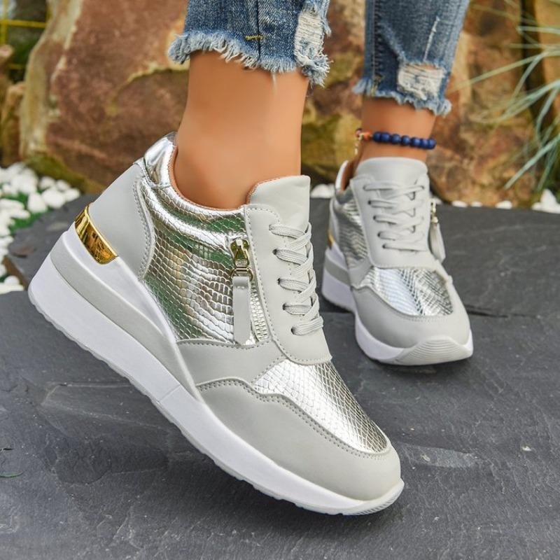 Comfortable Large Size Sneakers Platform Side Zipper Women's Wedge Shoes Soft Bottom Autumn Outdoor Wear Rubber Casual Shoes