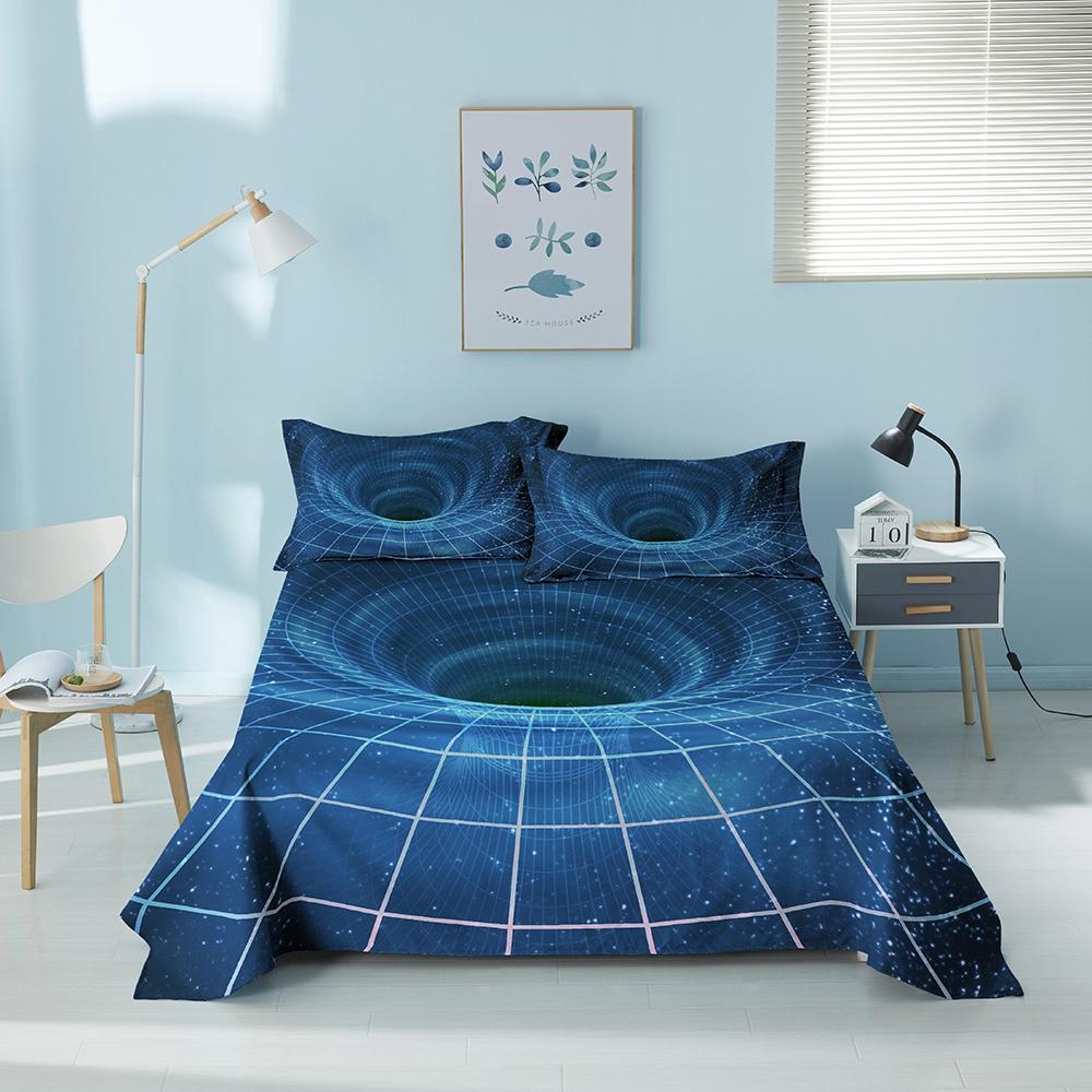 Colorful Geometric Bed Flat Sheet Printed Galaxy Bed Sheet Set With Pillowcase For Bedroom Luxury Queen King Honeycomb Bedspread
