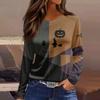 Women's Halloween Print Long Sleeve Top with Round Neck and Hem Slit for Casual Party Wear