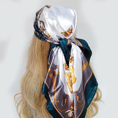Fashion Kerchief Hair Scarf For Women Floral Print Silk Satin Hijab Scarfs 90*90Cm Square Shawl Headband Scarves For Ladies