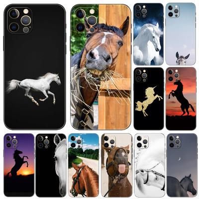 Horse Animal Phone Case for Iphone 5 5s 2020se 6 6s 7 8 Plus X 10 XR XS 11 12 13 Mini Pro MAX Black Tpu Back Cover