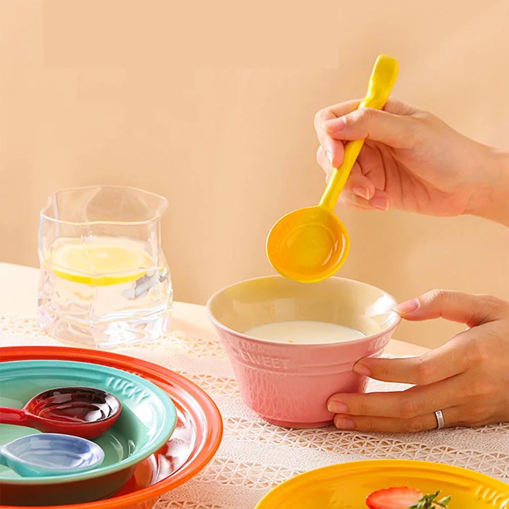 Ceramic Soup Spoon Japanese Tableware Eating Spoon Creative Long Handle Spoons Kitchen Cooking Utensil Tool Teaspoon For Kicthen