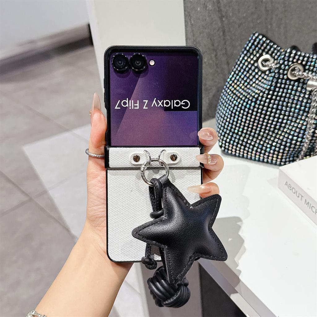 Leather Phone Case with Strap for Samsung Galaxy Z Flip 7 6 5 4 3 5G Flip6 Flip5 Flip7 FE Hinge Protect Shockproof Cover