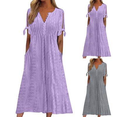 Vestido de bolsillo de manga corta con botones y cuello redondo de Color sólido informal a la moda para mujer