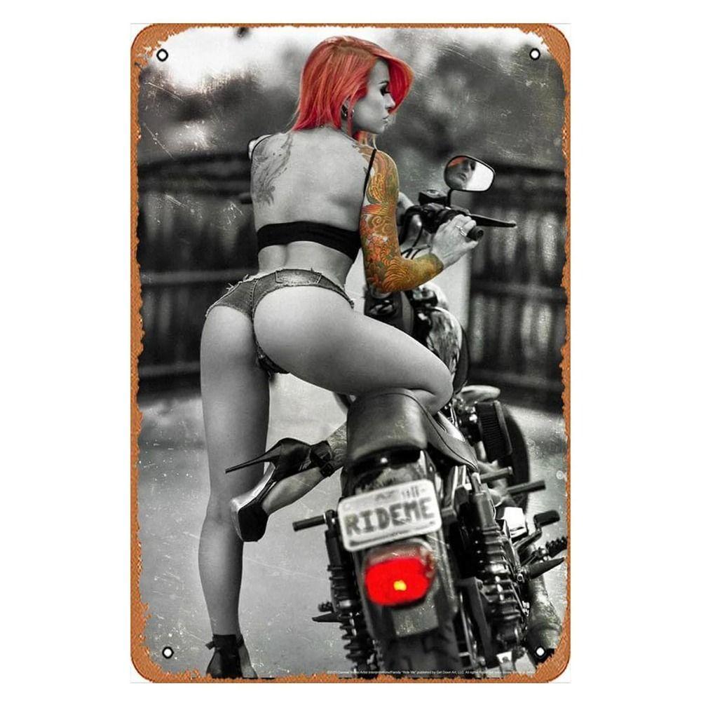 Retro Motorcycles & Beautiful Women Metal Tin Signs for Bar Cafe Living Room Walls