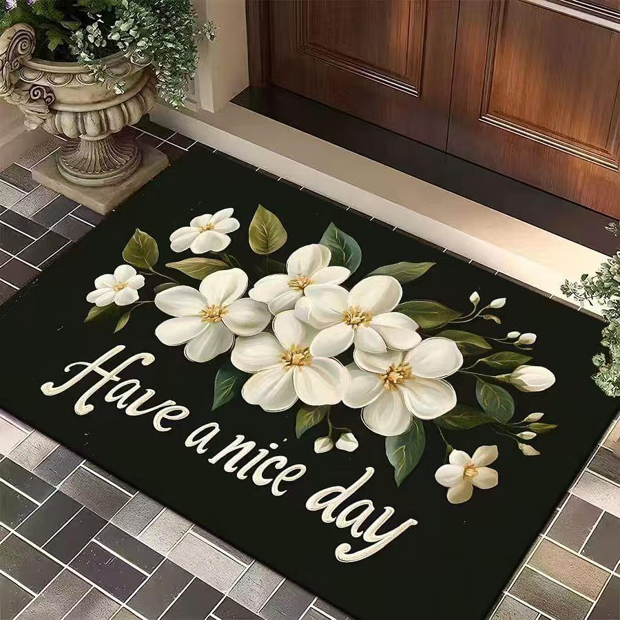 

Happiness A Nice Day Flowers Non Slip Door Mat for Living Room Sofa Bedroom Kitchen Entrance Retro Decor Rug 50x80cm