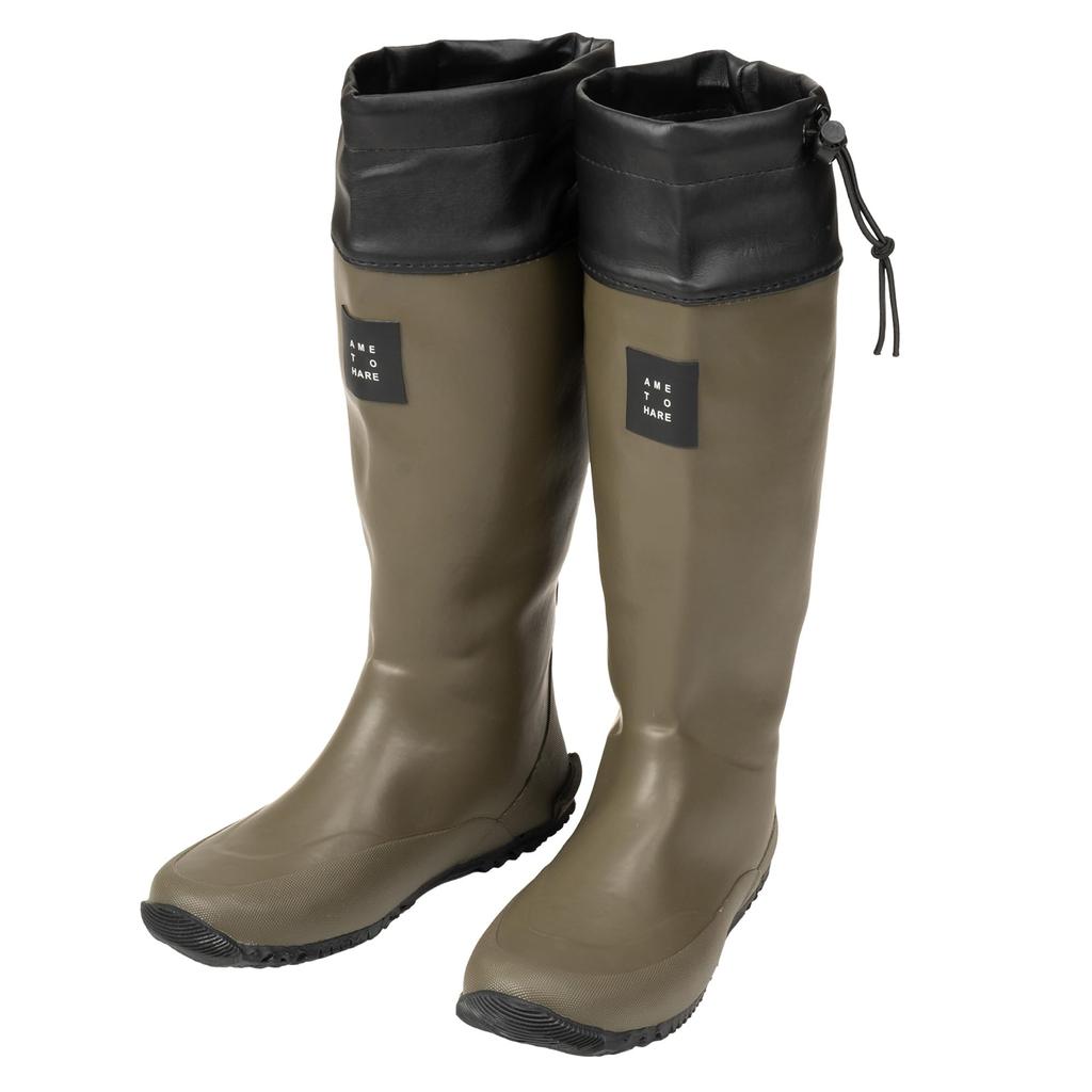 Rain long with storage rain S [Ametohare] boots, boots, foldable, bag, AH-600, roll-up boots, women's, men's, (olive,