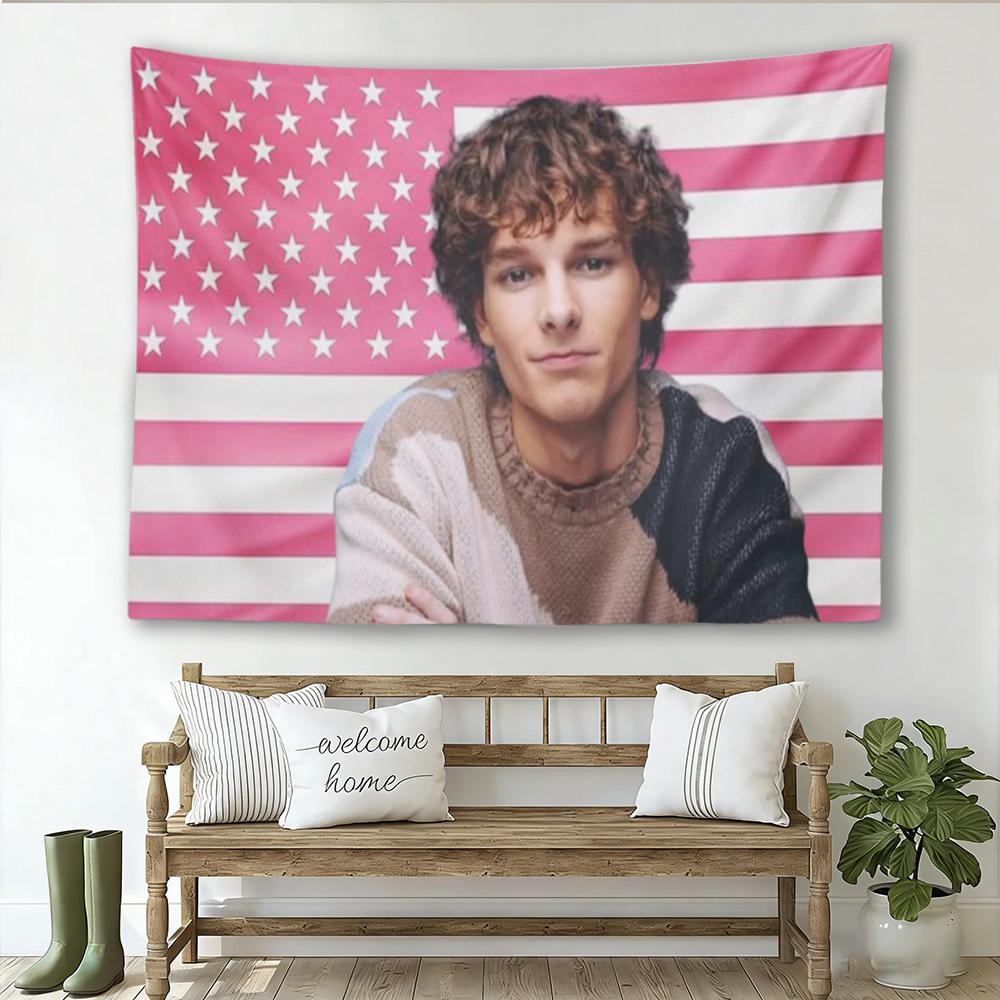 

OOOmar Pink US Flag Tapestry Young Royals Star Wall Hanging For Bedroom Dorm Room Decor Swedish Singer Fan Gift 74x94cm(29x37in)