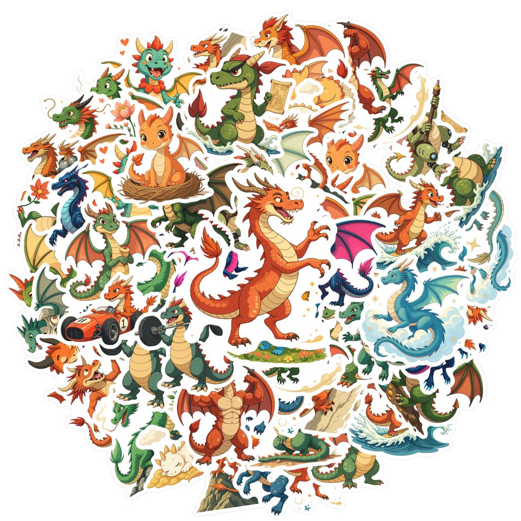35pcs-100pcs Fantasy Mythical Creatures Stickers Cute Dragon Fantasy Stickers Stickers For DIY Phone Guitar