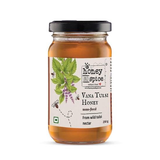 Honey and Spice Vana Tulsi Honey (250g) | Sourced from the fertile plains of Bihar, near Patna With No Added Preservatives | 100% Raw and Pure