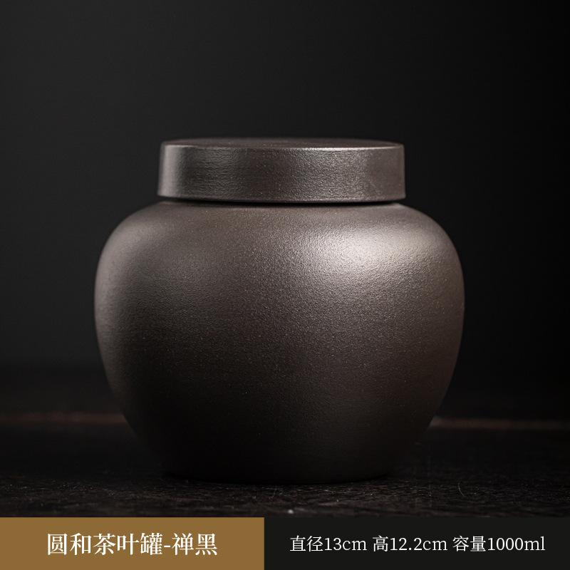 Chinese Vintage Ceramic Tea Caddy Golden Candy Jar Sealed Home Coffee Beans Nut Medicinal Herb Storage Bottle Kitchen Container
